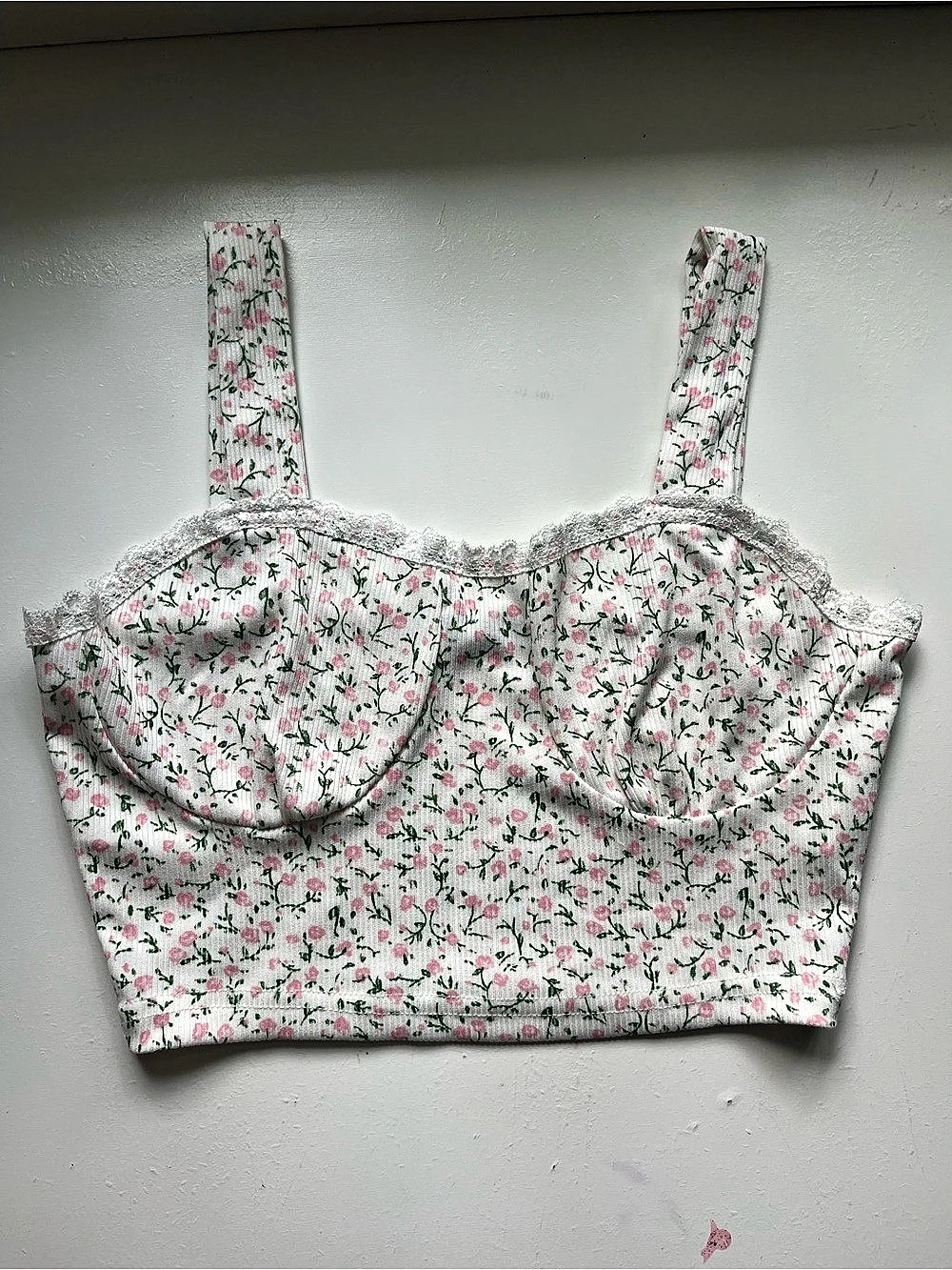 Pink Floral Crop Top Set